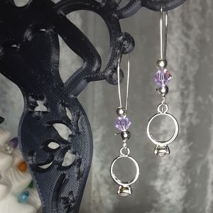 Handmade Ring Earrings  Silvertone Lavander